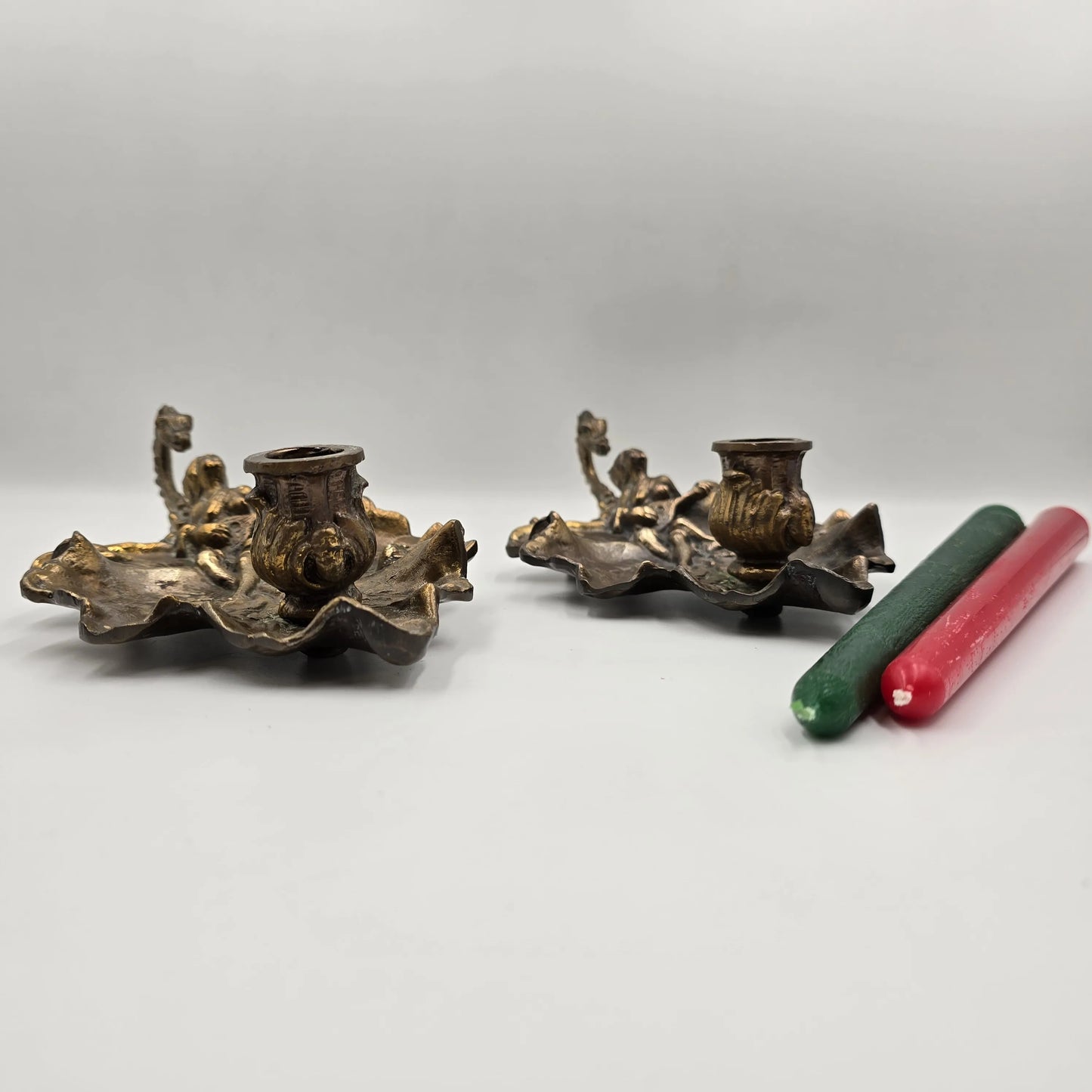 Set suporturi lumânări vintage din bronz