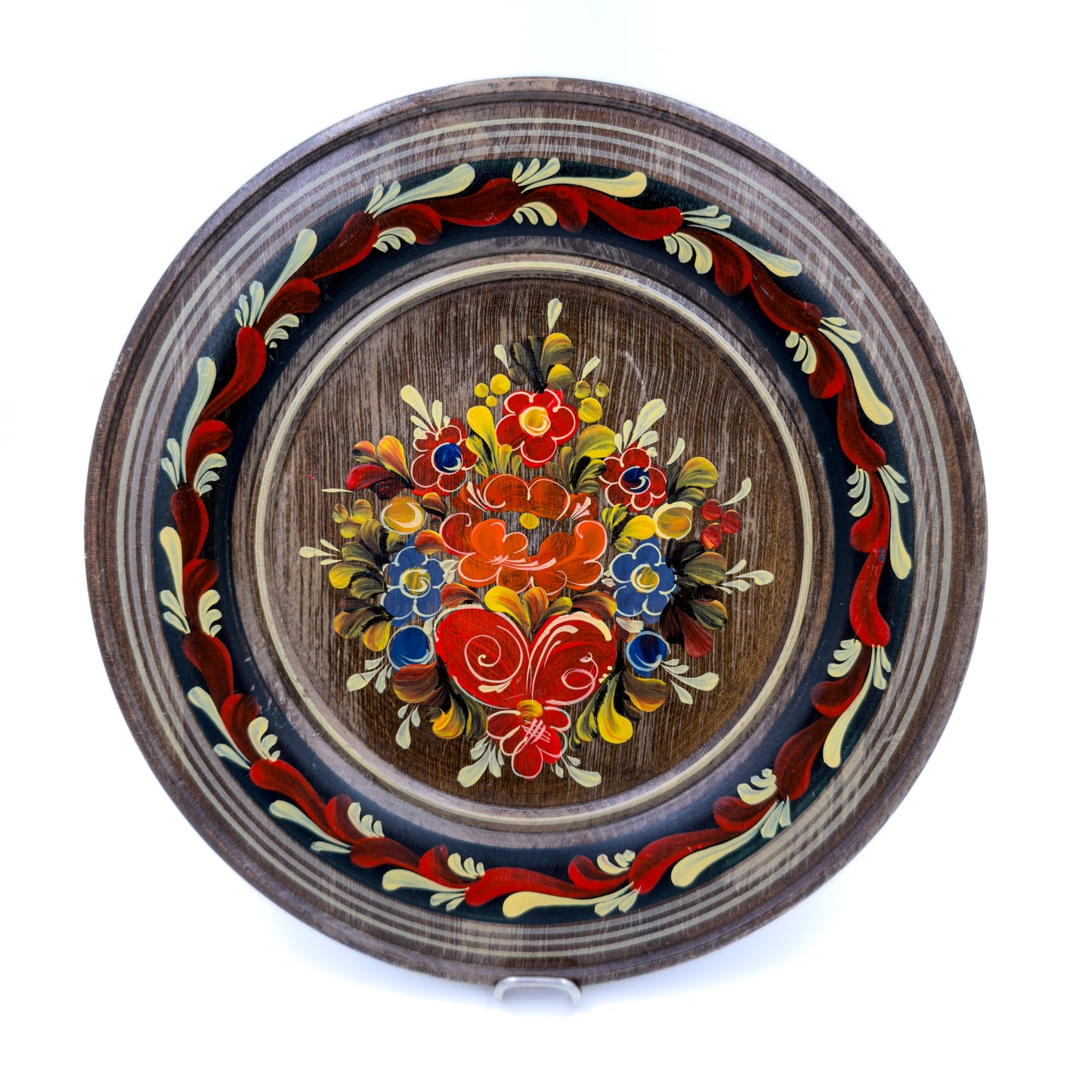 Platou decorativ din lemn pictat manual