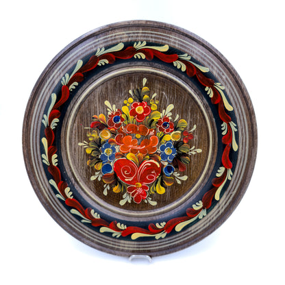 Platou decorativ din lemn pictat manual