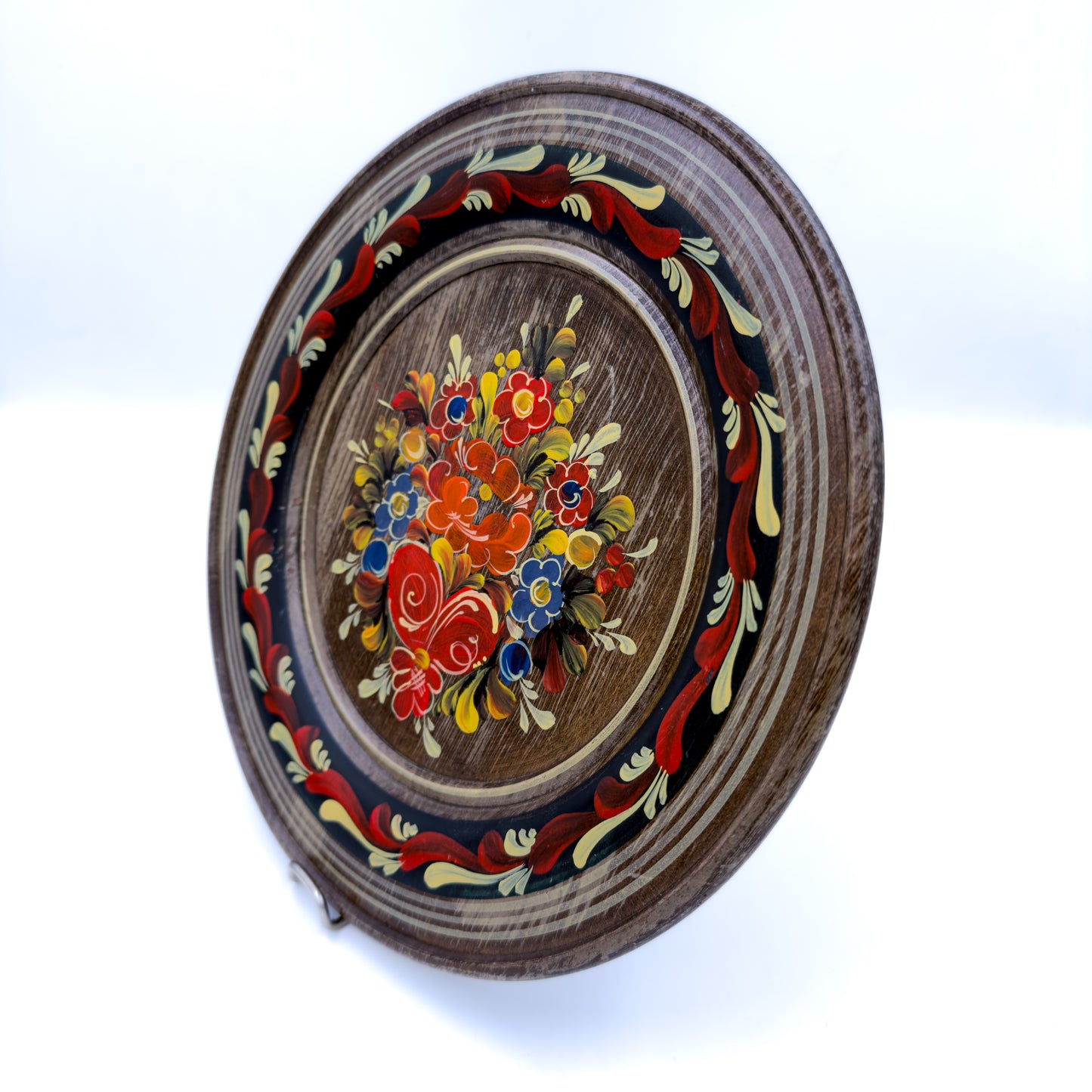 Platou decorativ din lemn pictat manual