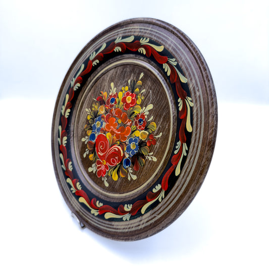 Platou decorativ din lemn pictat manual